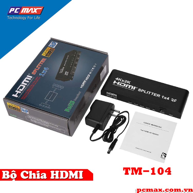 Bộ chia HDMI 1 ra 4 hỗ trợ full HD TM-104 - Hàng Nhập Khẩu