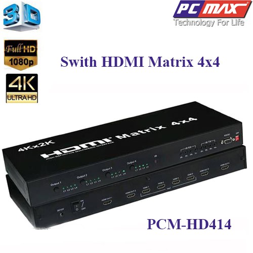  Bộ trộn HDMI Matrix Switch 4 vào 4 ra, hỗ trợ 4K x 2K@30Mhz PCM-HD414 -  Hàng chính hãng