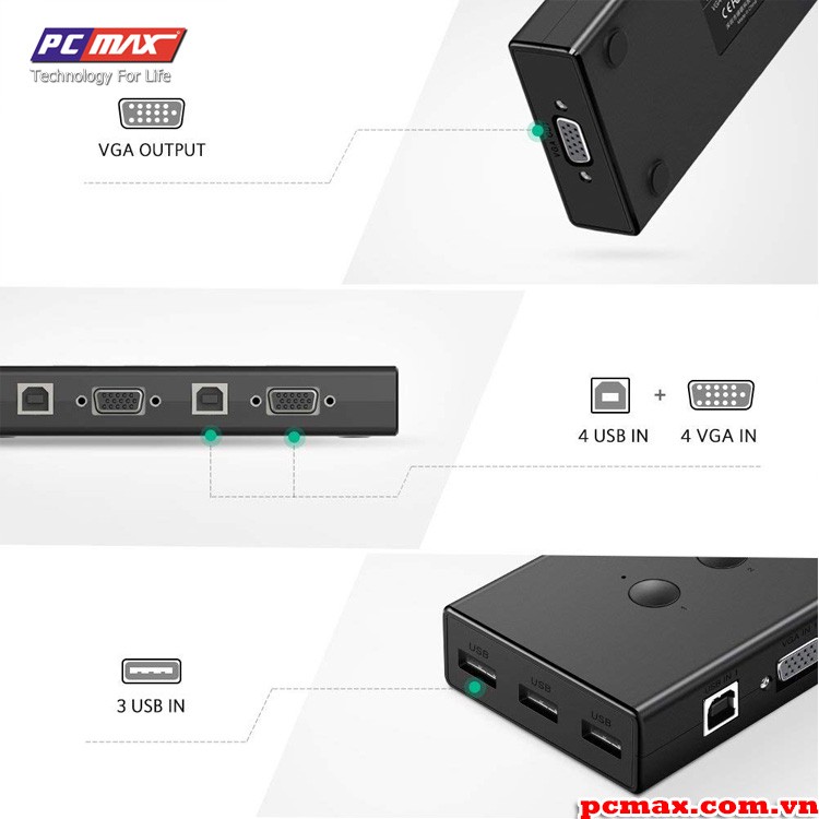 Switch VGA KVM 4 cổng chung 1 hình 1080P Ugreen 50280 - Hàng chính hãng