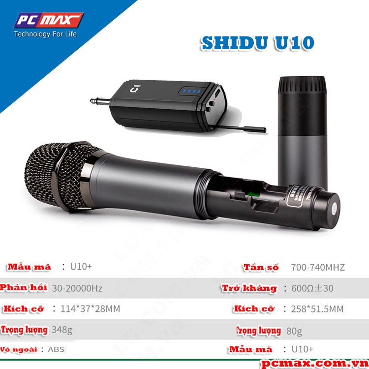 Micro cầm tay Shidu U10 chống hú UHF khuếch dại giọng Nói  - Hàng chính hãng