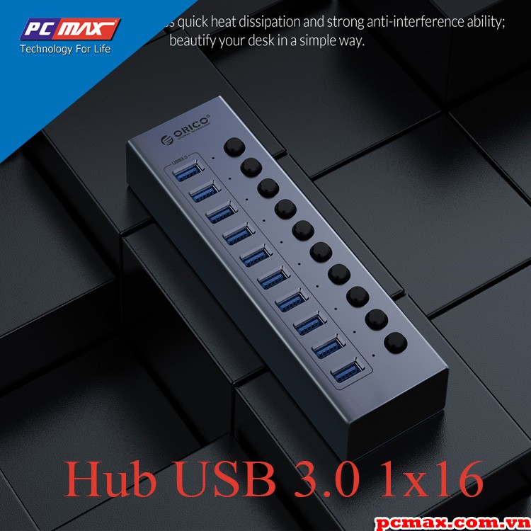 Hub USB 3.0 16 cổng hỗ trợ nguồn ngoài Orico BT2U3-16AB