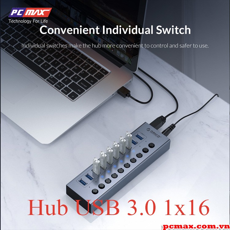 Hub USB 3.0 16 cổng hỗ trợ nguồn ngoài Orico BT2U3-16AB