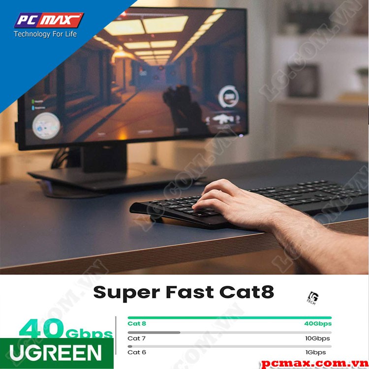 Dây cáp mạng Cat 8 U/FTP Ethernet Pure Copper 30AWG dài 5m Ugreen 10983 - Hàng chính hãng