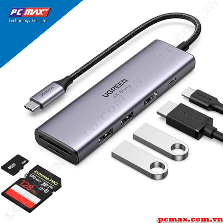 HUB USB Type C to HDMI + USB 3.0 + SD/TF hỗ trợ sạc PD Ugreen 60384