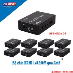 Bộ chia HDMI 1x8 khuếch đại 200M qua cáp mạng MT-ED108 - Hàng Nhập khẩu