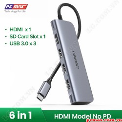 HUB USB Type C 6 in 1 to HDMI + 3xUSB 3.0 + SD/TF chính hãng Ugreen 70410