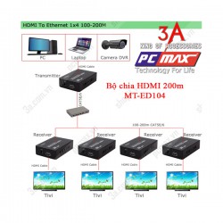 HDMI Splitter MT-ED104 khuếch đại tín hiệu HDMI 200m qua cáp mạng