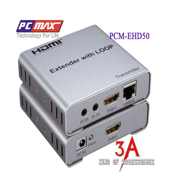 Bộ kéo dài , khuếch đại tín hiệu HDMI bằng dây mạng có IR 50m chính hãng PCMAX PCM-EHD50